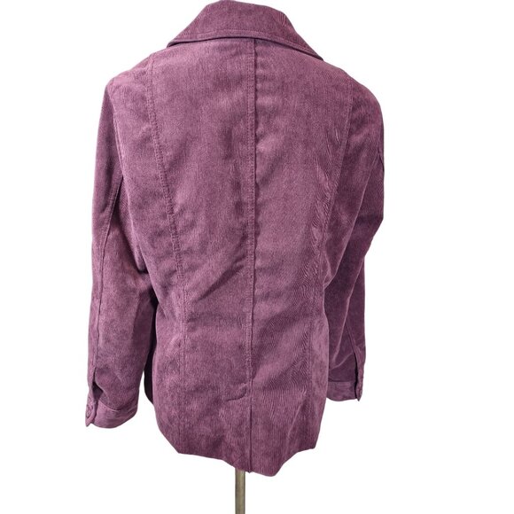 Croft & Barrow Plum Corduroy Jacket Button Front Collared Pockets Stretch Medium - Picture 6 of 9
